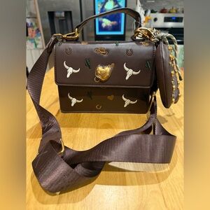 NET Betsey Johnson Western Embroidered Satchel Crossbody Bag Purse Horseshoe